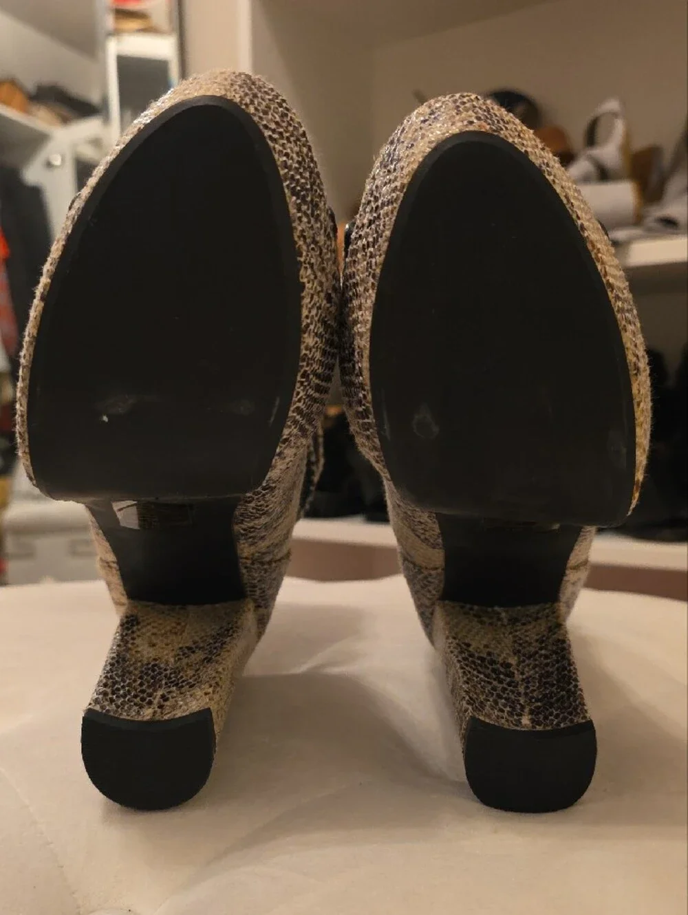 beau ashe - Snake-Print Strappy Peep-Toe Platform Heels